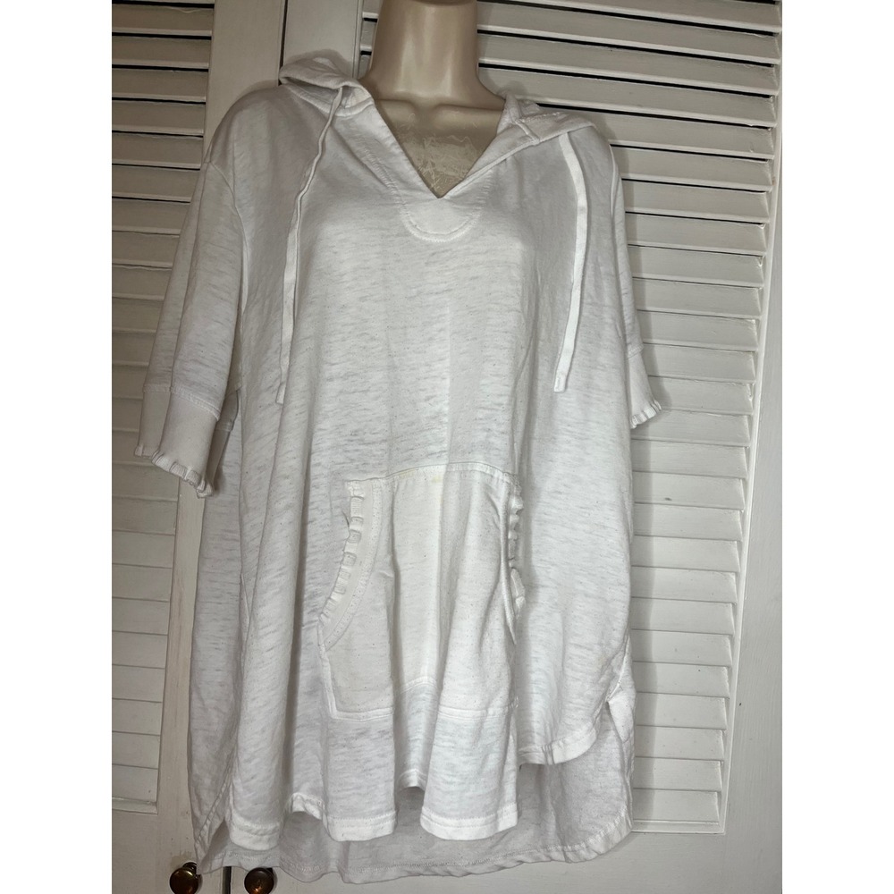 Jane & Delancey White Short Sleeve Ruffle Pocket Hoodie High Low Hem 1X
